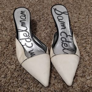 SAM EDELMAN Odelia White Dyed Calf Hair Mule Heels